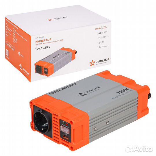 Инвертор 12в-220в, 750 вт (api-750-04)