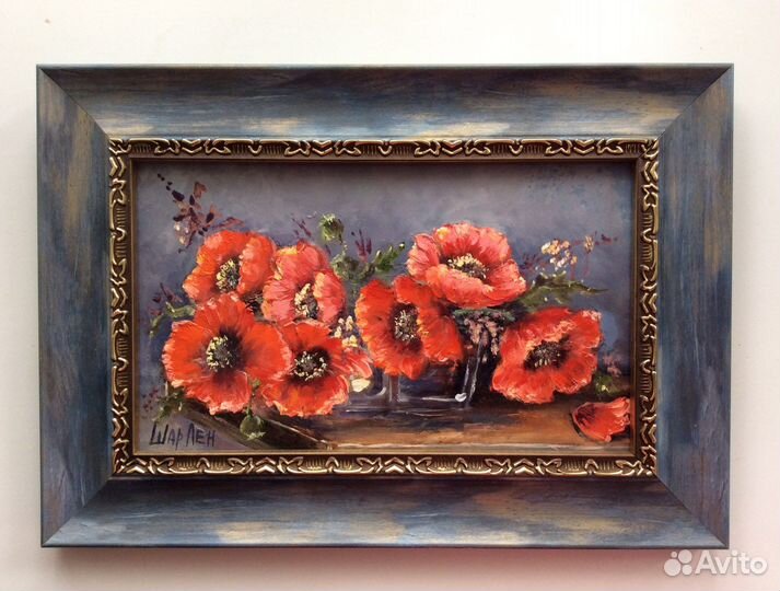 Картина маслом Маки, натюрморт с цветами