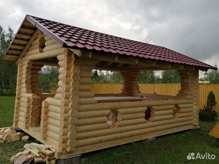 Готовые дачные беседки из бревна или бруса