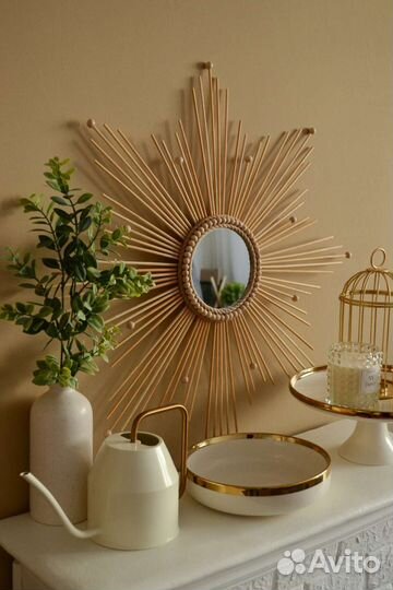 Зеркало-солнце в Бохо/сканди стиле