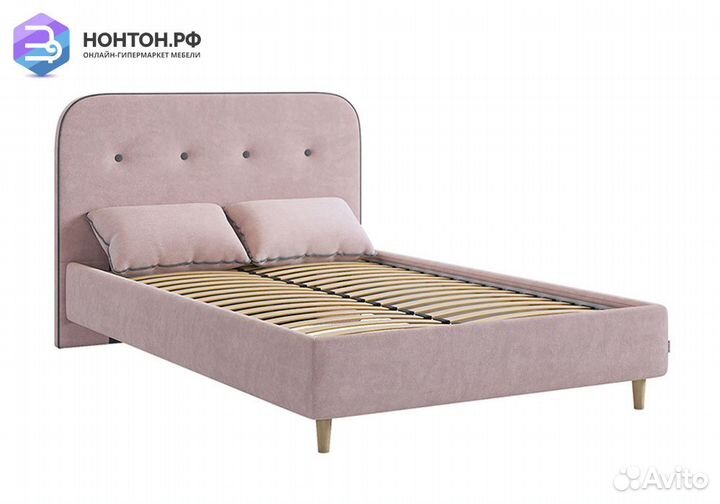 Кровать Лео велюр нежно-розовый / графит