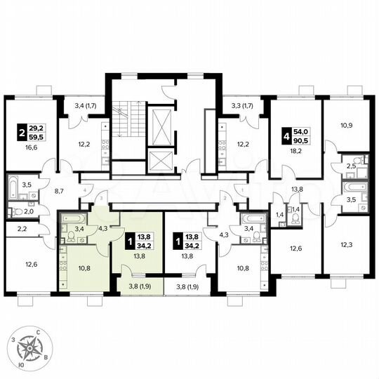 1-к. квартира, 34,2 м², 2/12 эт.
