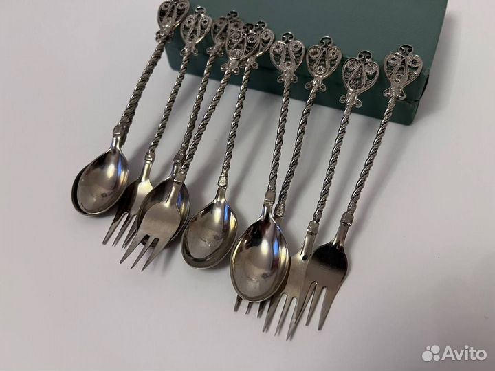 Набор десертных ложек и вилок (мельхиор) СССР