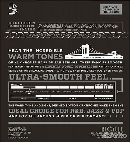 Струны для Бас 45-132 D'Addario ECB81-5 Chromes