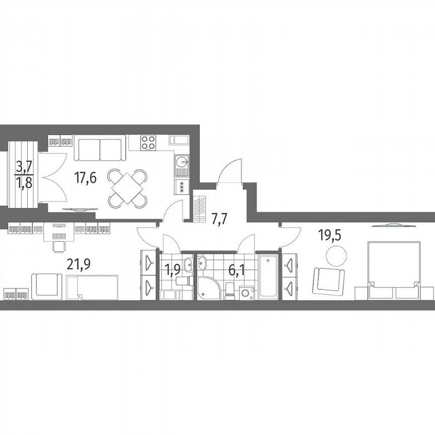 2-к. квартира, 76,6 м², 9/13 эт.