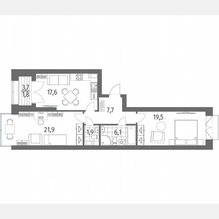 2-к. квартира, 76,6 м², 9/13 эт.