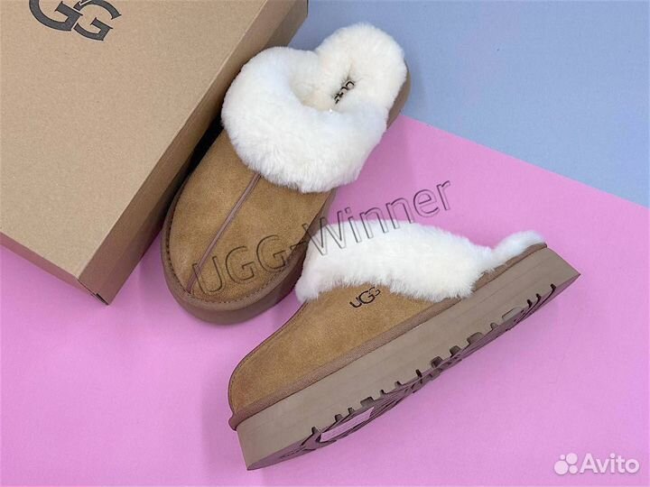 Тапочки угги женские на платформе рыжие UGG