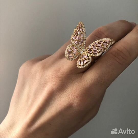 Объемное акцентное кольцо с бабочкой кольцо бабочк