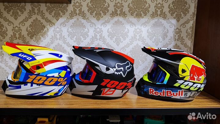 Мото шлем с очками