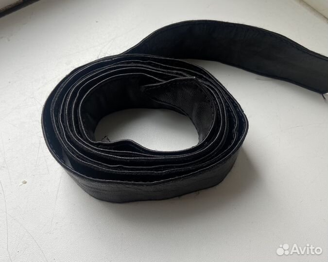 Чёрный кожаный пояс ремень от пальто дублёнки