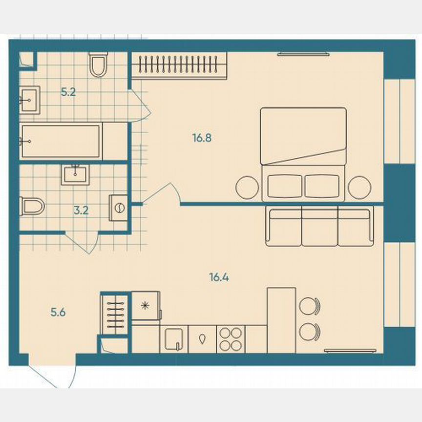 1-к. квартира, 47,2 м², 3/32 эт.