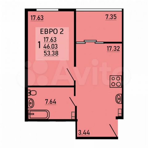 1-к. квартира, 53,4 м², 14/25 эт.