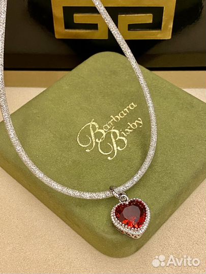 Кулон красное сердце серебрение фианиты