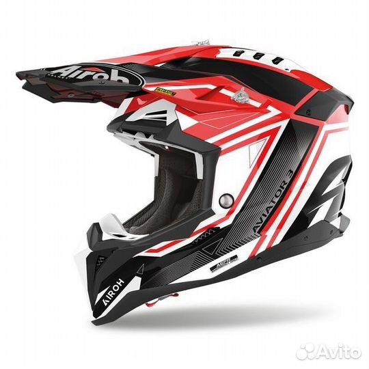 Кроссовый шлем Airoh Aviator 3 (красно-белый)