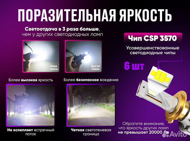 Светодиодные LED лампы, H13, 300W, 50000 Lm, 6000K