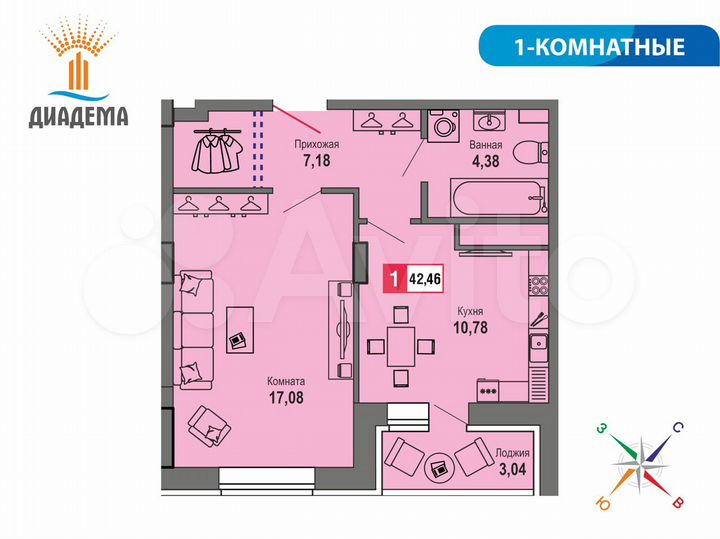 1-к. квартира, 42,5 м², 4/22 эт.