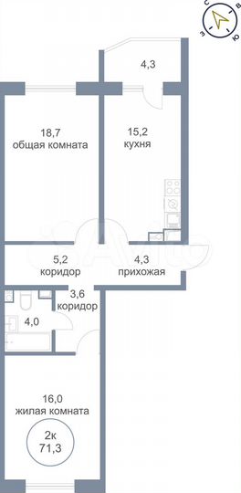 2-к. квартира, 71,3 м², 12/17 эт.