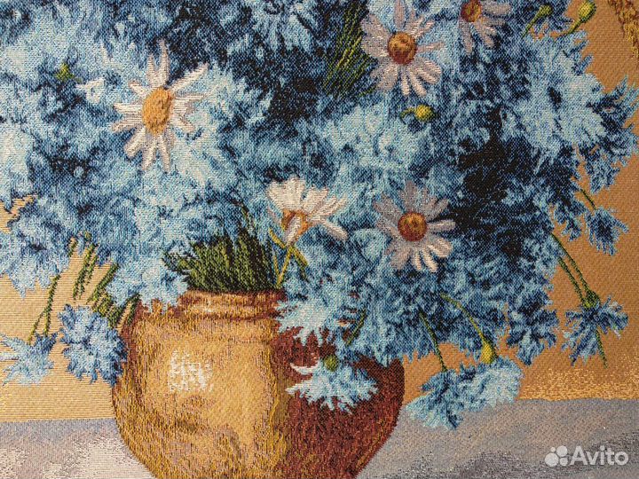 Картина гобеленовая цветы васильки и ромашки