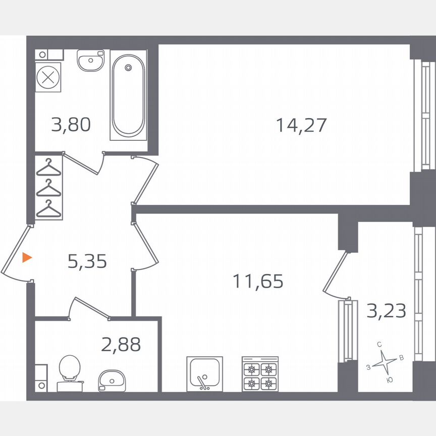 1-к. квартира, 39,6 м², 3/16 эт.