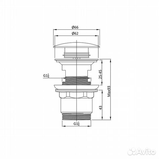 Донный клапан DPU-1B01BG клик-клак G1 1/4, с пере