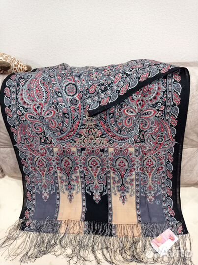 Шарф палантин, чистошерстяной набивной