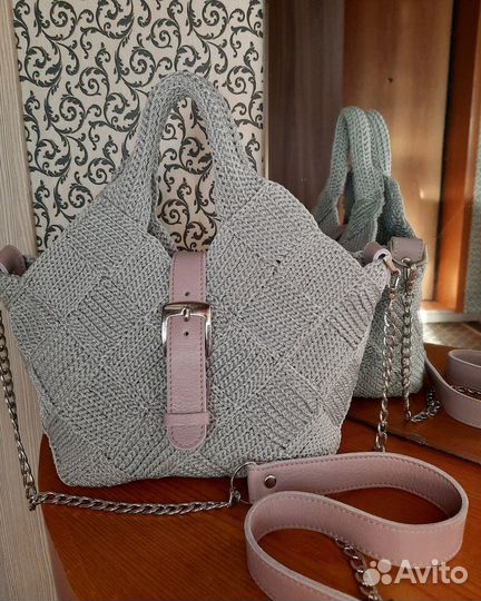 Сумочка вязаная на подкладе через плечо