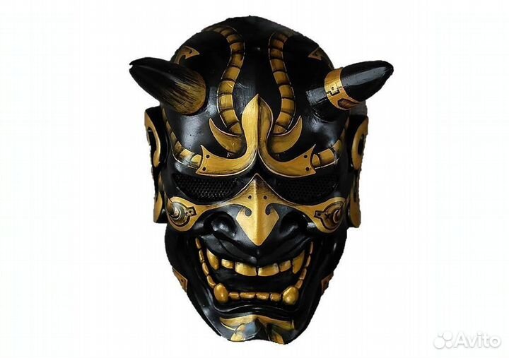 Маска Самурая желтая, черный, золотистый латекс, р
