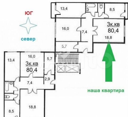 Трехкомнатная квартира с темной комнатой