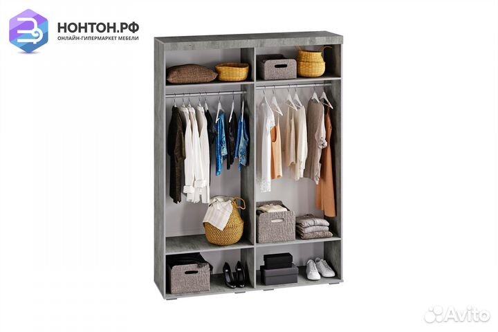 Шкаф четырёхстворчатый Инстайл бетон / белый