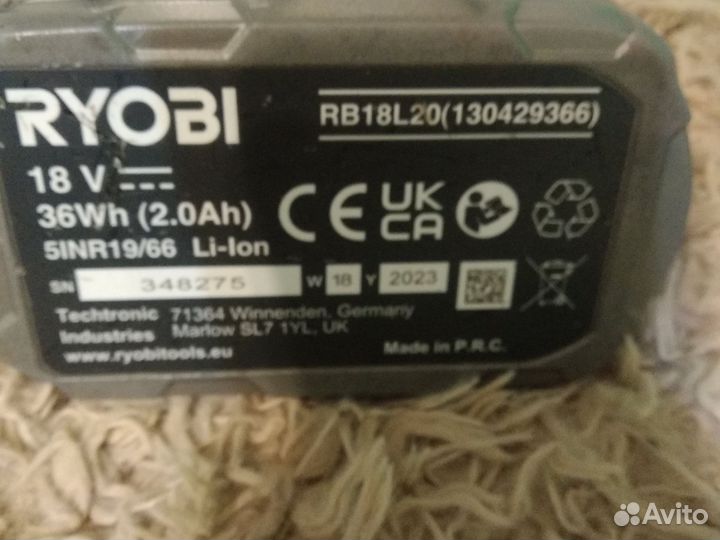 Аккумулятор ryobi one+ 18v 36Wh(2.0Ah)
