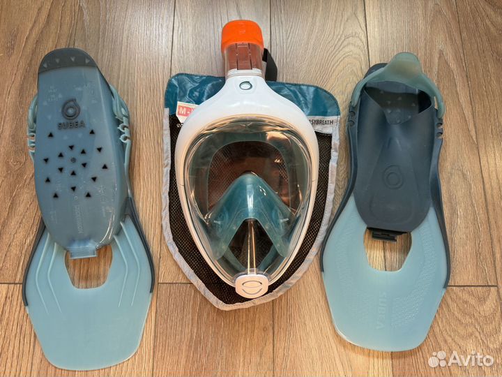 Полнолицевая маска для снорклинга + ласты Subea