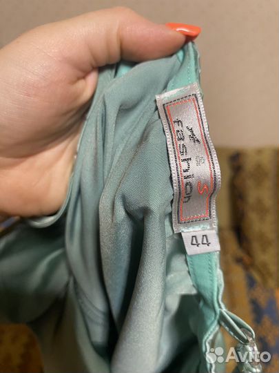 Вечернее атласное платье зеленое бирюзовое 44 S M