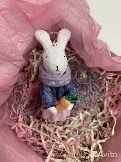 Ватная елочная игрушка Кролик