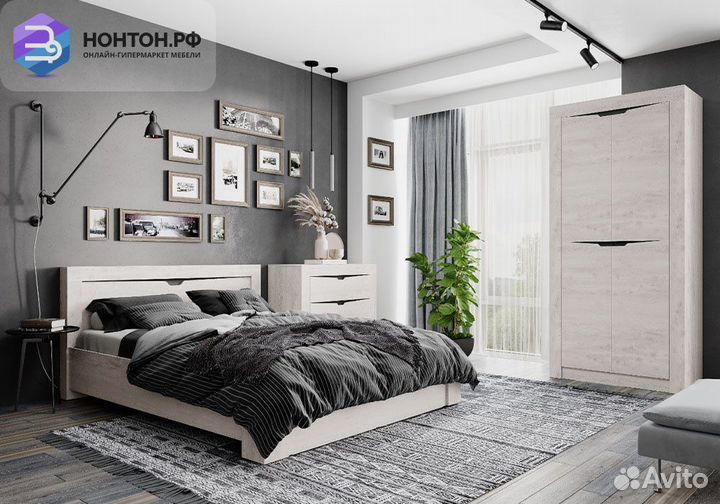 Спальный гарнитур Леонардо №2 бетон пайн светлый