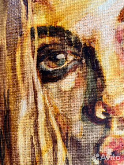 Картина маслом портрет девушка эмоции стильная э