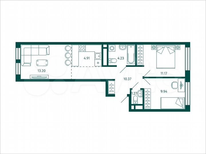 2-к. квартира, 55,1 м², 7/28 эт.