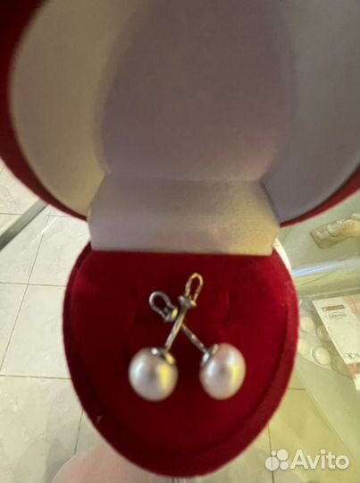 Жемчуг Серьги пуссеты серебро