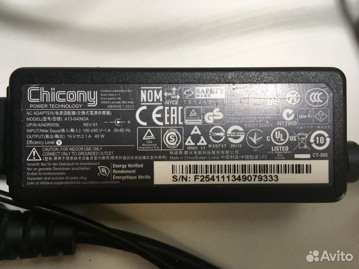 Acer, Chicony A13-040n3a 19V 2.1A, 5.5*1.7mm