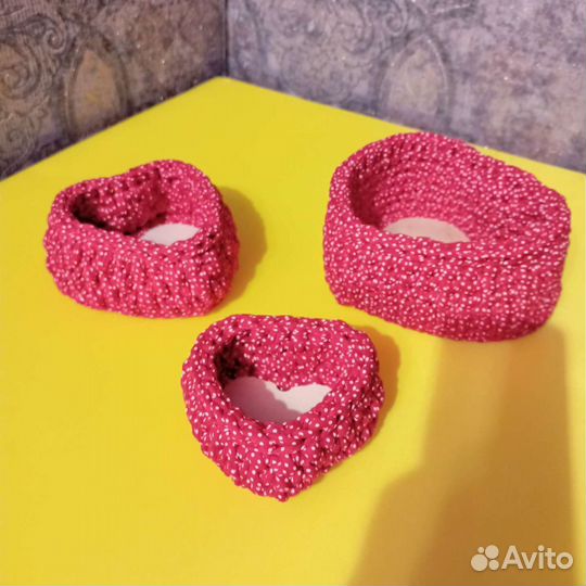 Вязаные корзинки Сердце (набор)