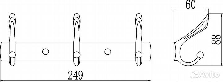 Планка с крючками (3 крючка) Savol (S-00113B)