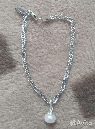 Серебряный браслет 925 с подвеской из жемчуга