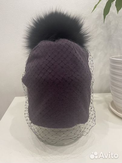 Шапка, натуральный мех енота