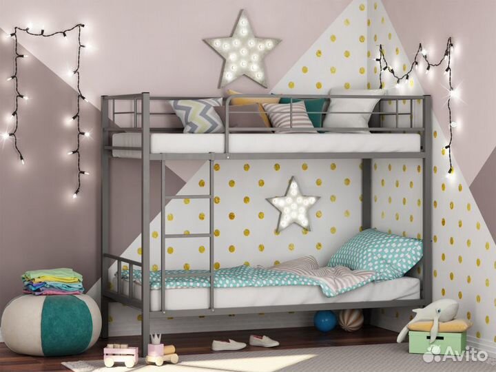 Двухярусная металлическая кровать 90*190