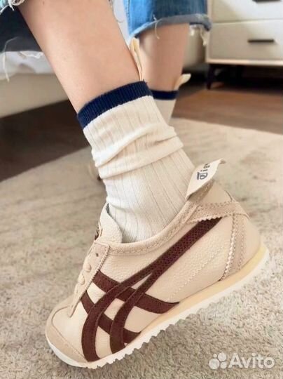 Кроссовки бежевые коричневые Onitsuka tiger Mexico