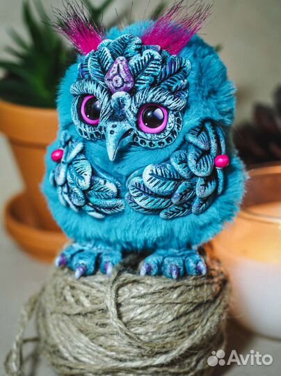 Сова бирюзовая ручная работа