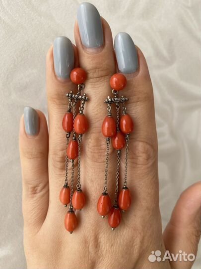 Серьги серебряные коралл антиквариат