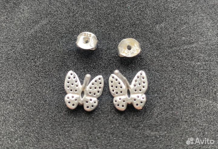 Серьги серебро гвоздики бабочки