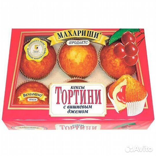 Кексы тортини с вишнёвым джемом 200г