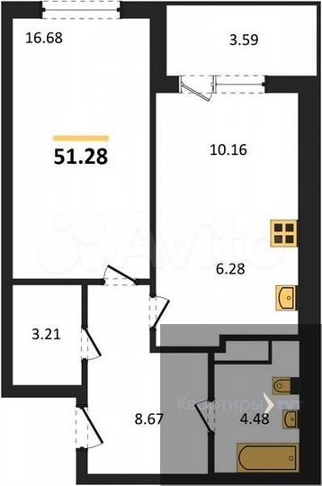 1-к. квартира, 51,3 м², 11/18 эт.