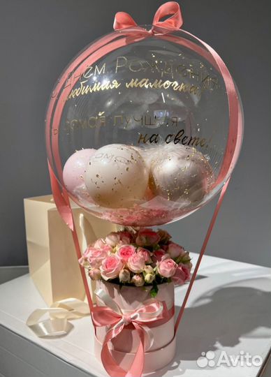 Бабл бокс с розами маме #576